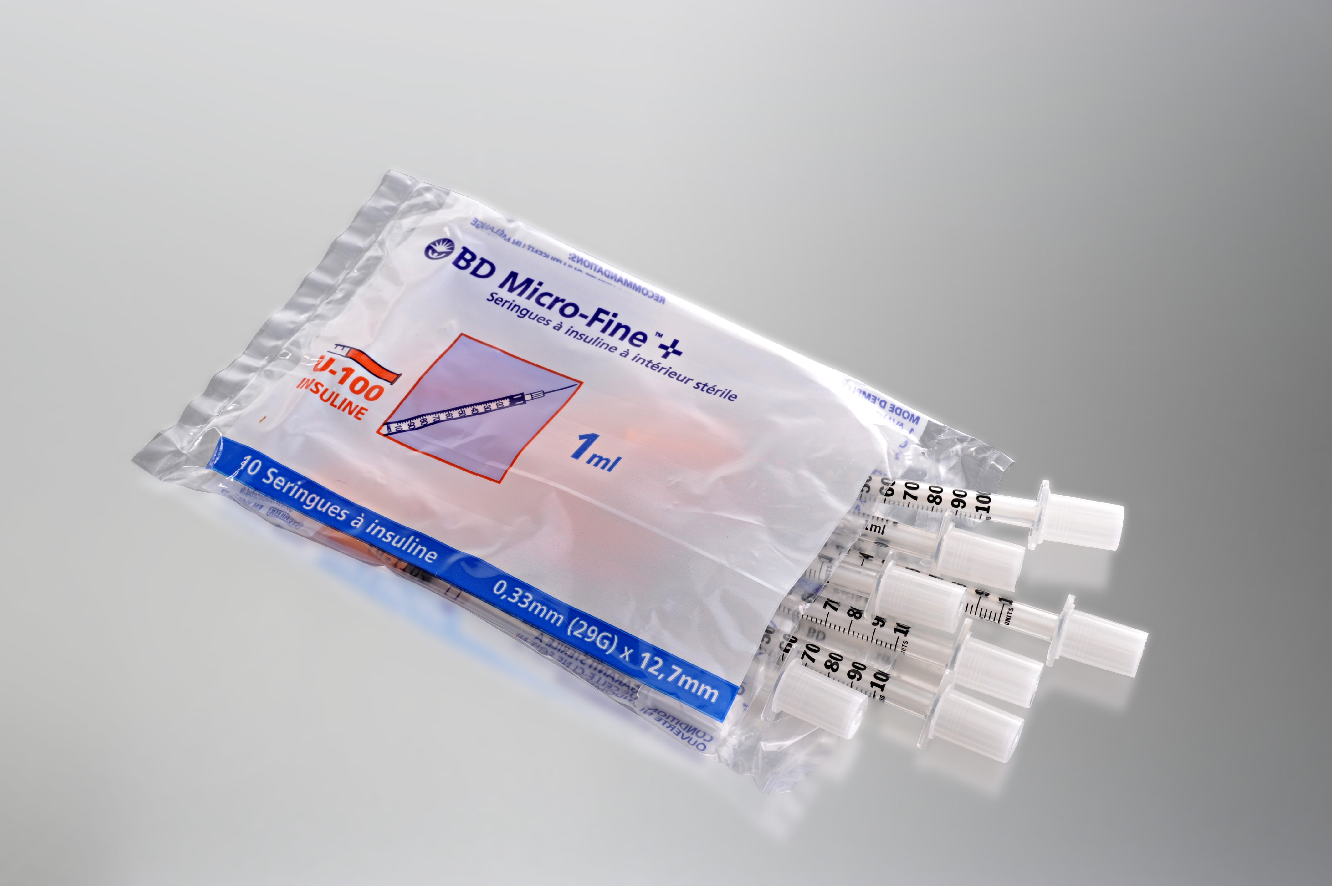 Seringues insuline 1mL 29G - BD Microfine+ Boîte de 500